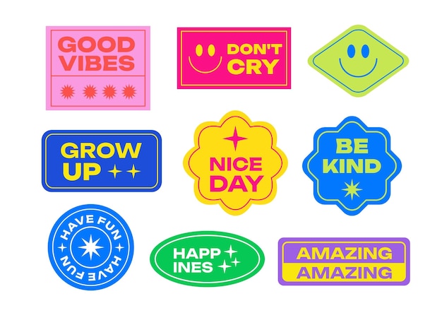 a set collection of cool trendy stickers about motivation and spirit for life