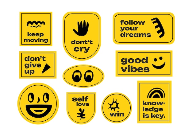 A set collection of cool trendy stickers about motivation and spirit for life