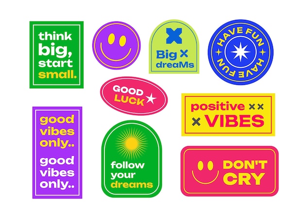 a set collection of cool trendy stickers about motivation and spirit for life