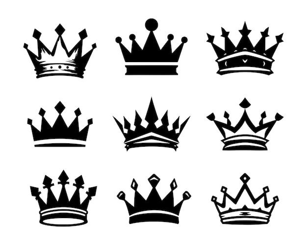 Una raccolta di illustrazioni della silhouette della corona