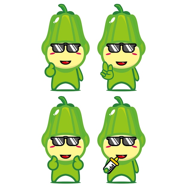 Vector set collection of cute chayote fruit mascot design isolated on a white background