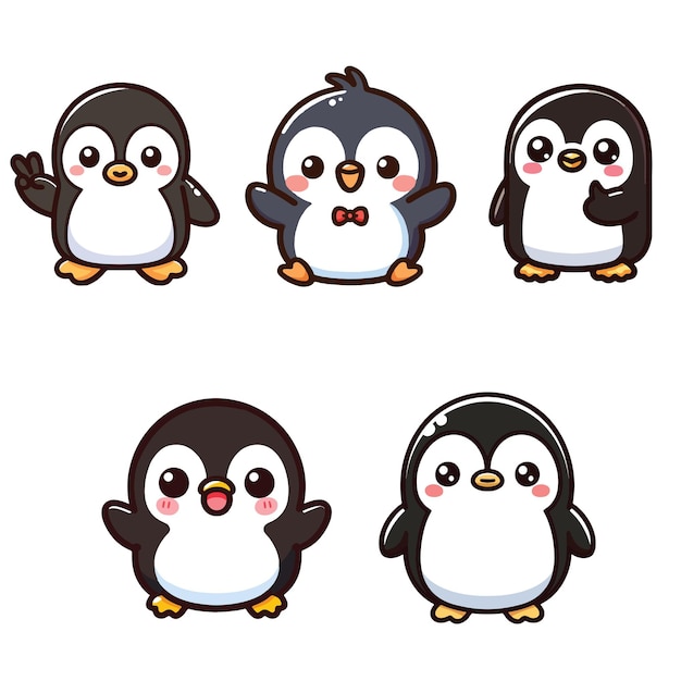 set collection cute chibi penguin vector