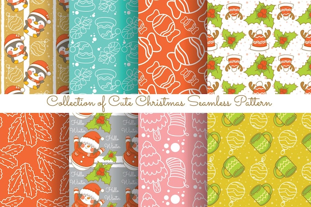 Vector set of collection cute christmas seamless pattern