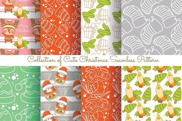 set of collection cute christmas seamless pattern