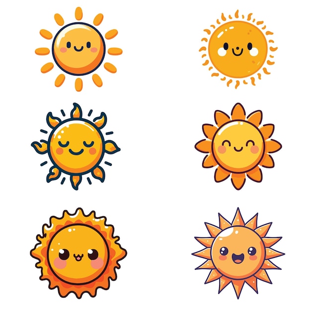 set collection cute emoticon sun