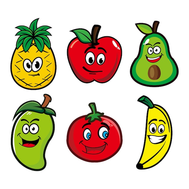 Set collection of cute fruits mascot design character Isolated on a white background