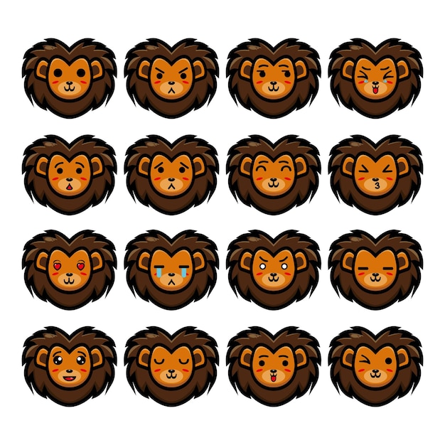 Vector set collection of cute head lion mascot design character isolated on a white background