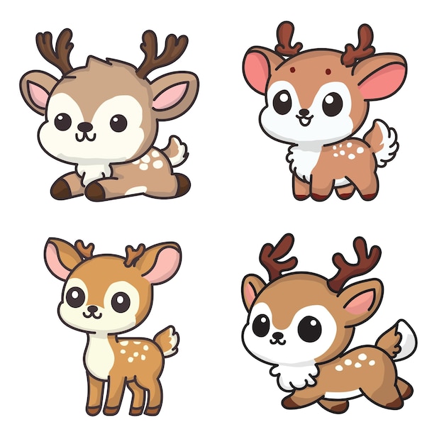 Vector set collection of cute kawaii chibi deer