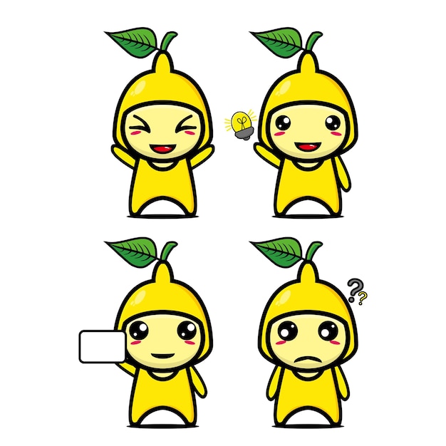 Set collection of cute lemon mascot design character Isolated on a white background