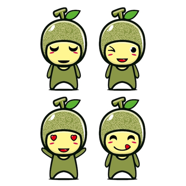 Set collection of cute melon mascot design character Isolated on a white background