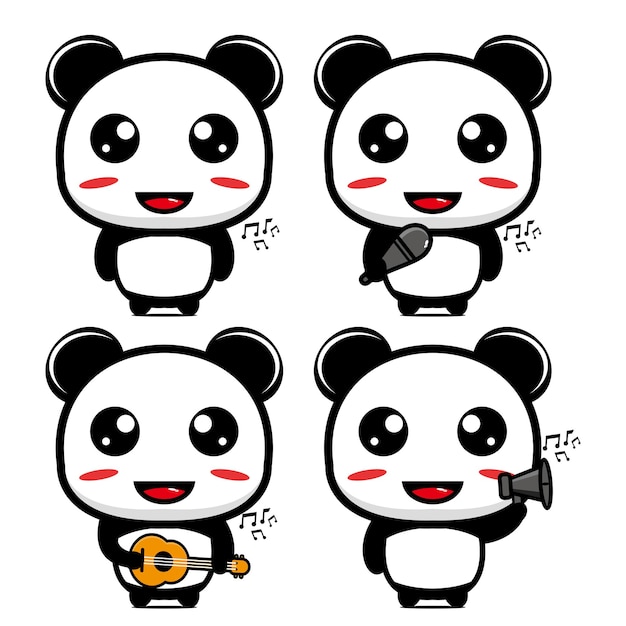 Set collection of cute panda mascot design isolated on a white background