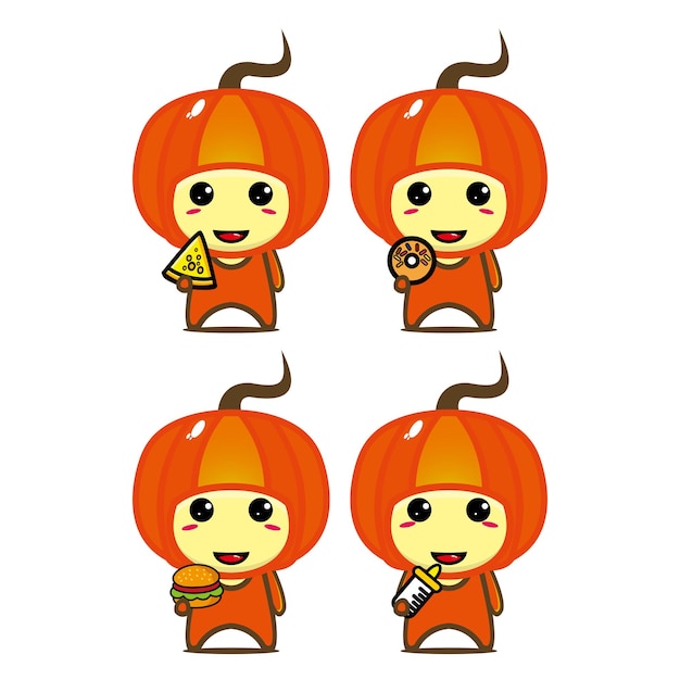 Set collection of cute pumpkin mascot design Isolated on a white background
