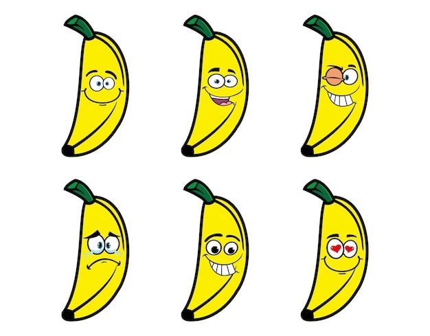 Set of collection cute smiling banana cartoon character