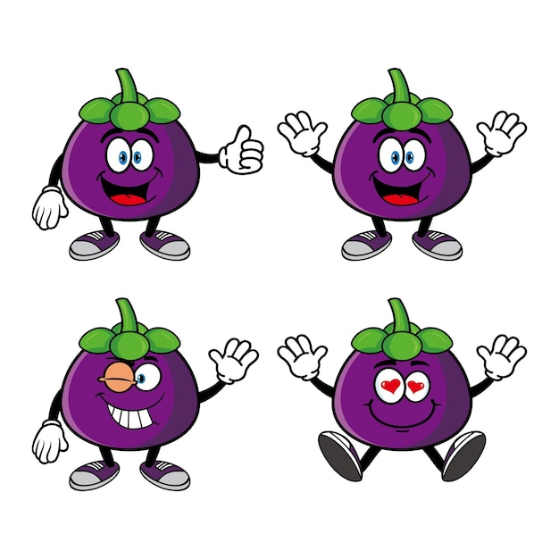 Set of collection cute smiling mangosteen cartoon character