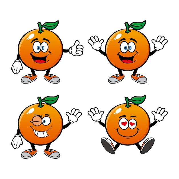 Vector set of collection cute smiling orange cartoon character