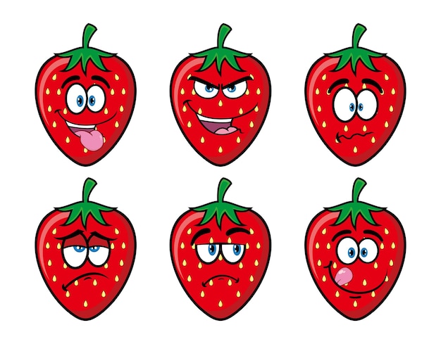 Set of collection cute smiling strawberry cartoon character