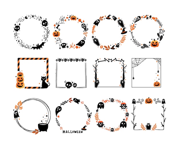 Set Collection Cute Spooky Halloween Frame vector Illustration