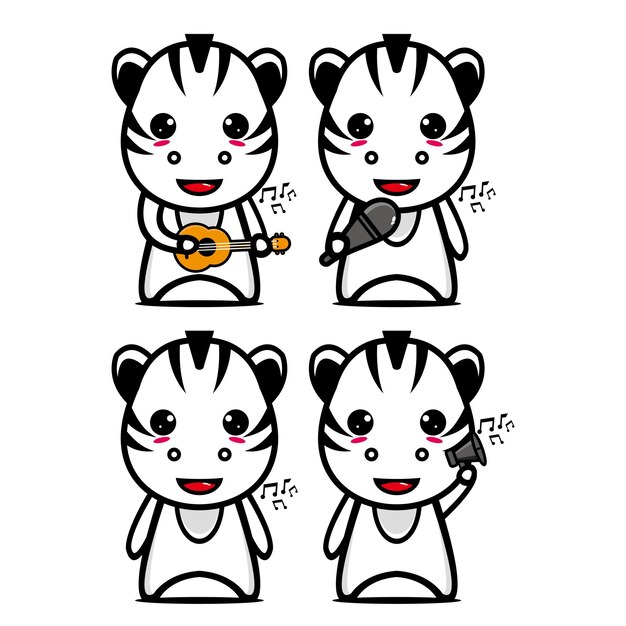 Set collection of cute zebra mascot design character isolated on a white background