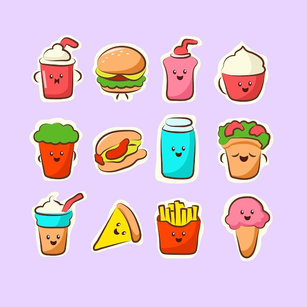 set of collection doodle food vector iilustration
