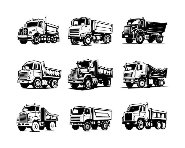 Vector a set collection of dump truck vector illustrations