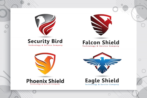 Set collection of eagle shield logos with modern style for technology company.