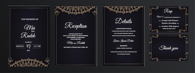 Набор элегантных элегантных свадебных приглашений на дату
