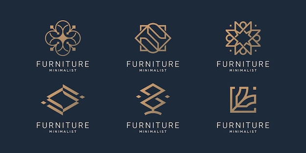 Vector set of collection furniture logo template. abstract linear style interior and furniture design.