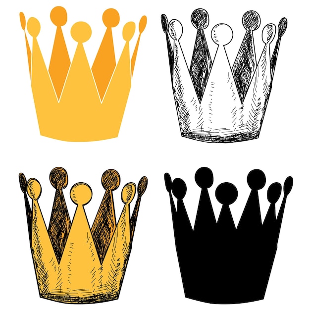 Set collection golden crown with sketch