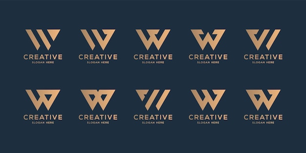 Set di collezione iniziali d'oro modello di progettazione del logo w