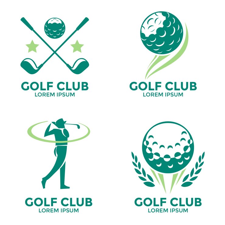 Set of collection golf flag emblem idea design with sticks ball and athlete element vector