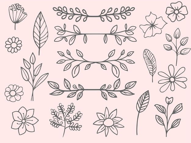 Set collection hand drawn aesthetic flower and wreath