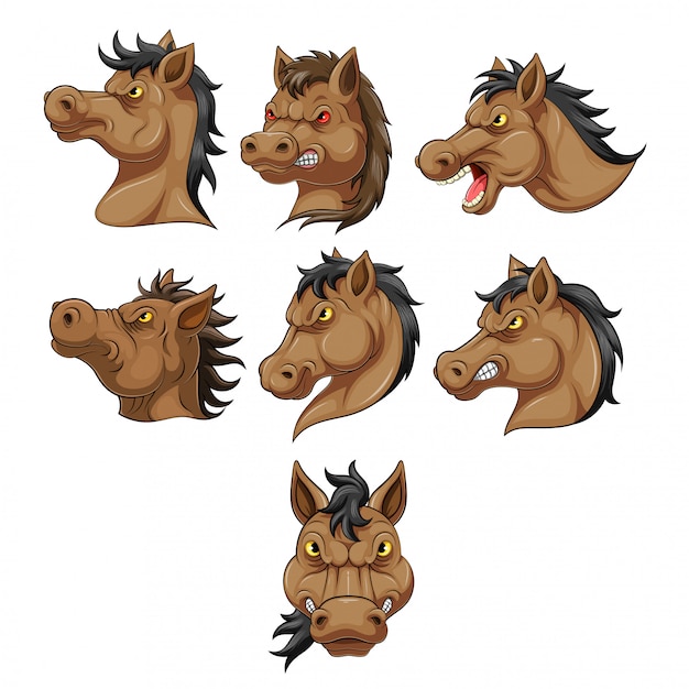 Vector set collection of head of an horse cartoon