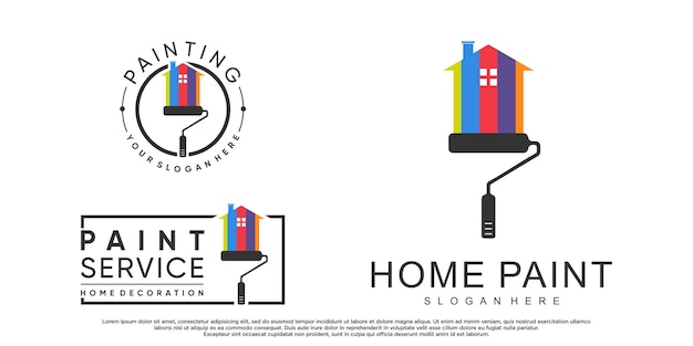 Set collection home painting logo design with brush element and creative color Premium Vector