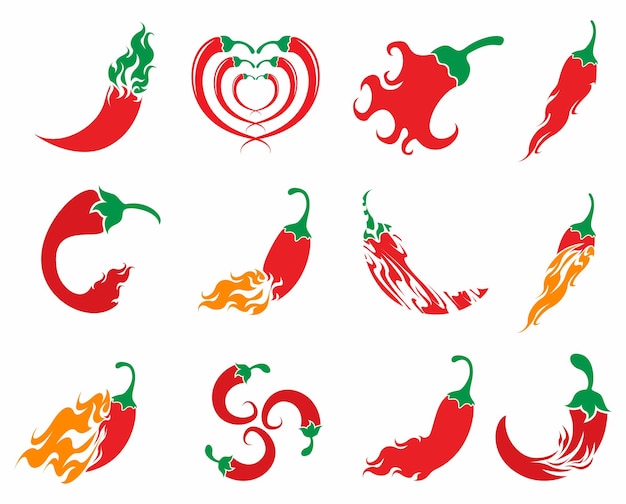 set collection Hot Chili icon design Burning chili logo design vector Illustration