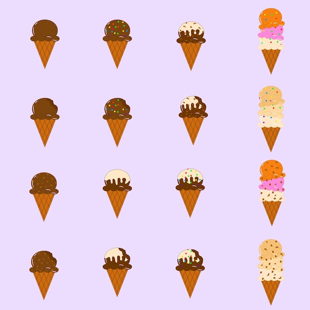 Vector set of collection ice cream cone