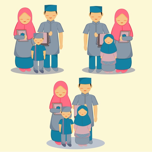 Set of collection islamic family character