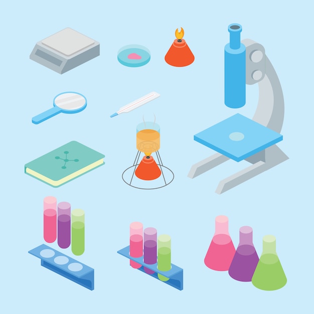 Set collection of laboratory science tools 