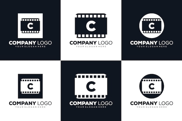 set of collection Letter C initial logo for Cinema film and videography design template