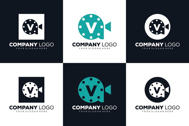 set of collection Letter V initial logo for Cinema film and videography design template