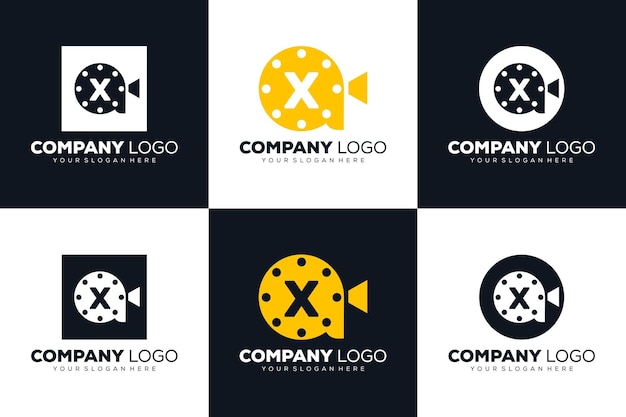 시네마 영화 및 비디오 그래피 디자인 템플릿에 대한 컬렉션 문자 X 초기 로고 세트