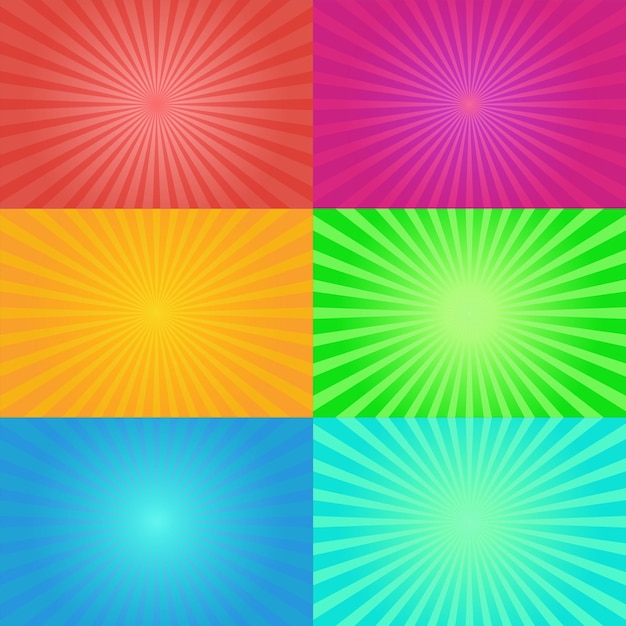 Vector set collection of light coloful sunburst background design template