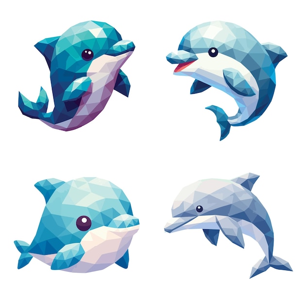 set collection low poly dolphin