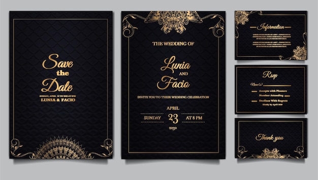 Set collection luxury wedding invitation card embossed template design