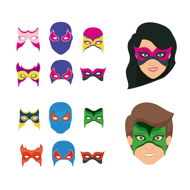 Vector set collection mask of super hero male and female