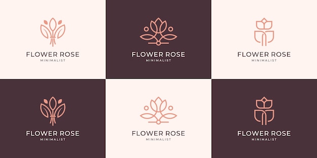 Set collection minimalist floral and leaf logo design feminine luxury line art.