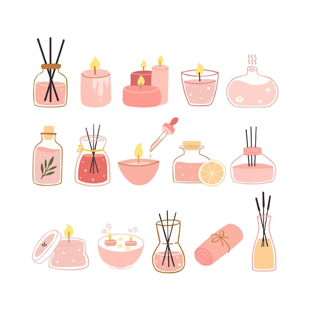 Set Collection Minimalist peach diffuser aromatherapy vector Illustration