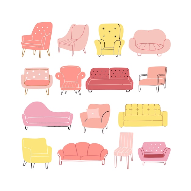 Set collection minimalist sofa interior vector illustration