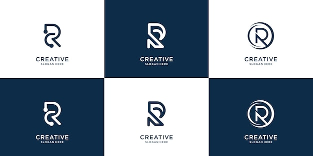 Set of collection of monogram r design template. logotype abstract, business, line art style, icon.