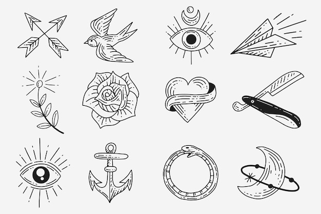 Set Collection Mystical Celestial Clipart Symbol space doodle Esoteric elements vintage illustration