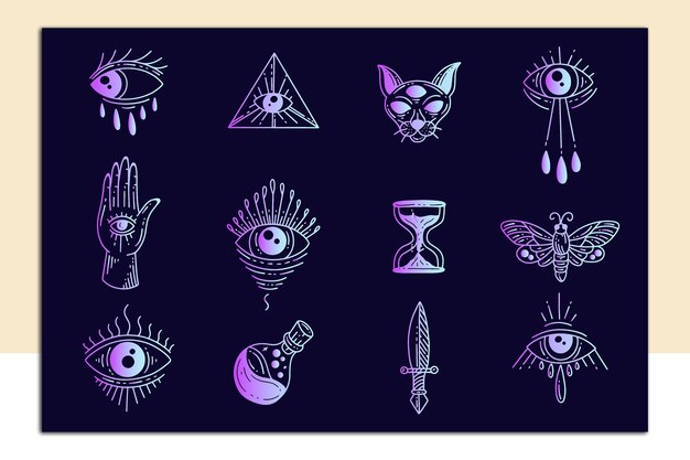 Set collection mystical celestial clipart symbol space doodle esoteric magic elements vintage illustration